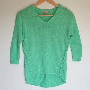 Banana Republic Green 3/4 Sleeve High-Low V-Neck Sweater